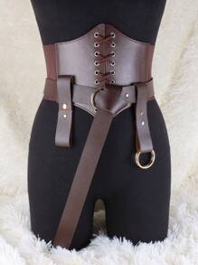 Conjunto de 4 piezas de protector de cintura de cuero estilo medieval, cinturón de cuero, accesorio de disfraz LARP, corsé de cintura para Halloween