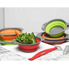 Colador plegable, colador plegable de silicona con asas de plástico, colador de cocina plegable para drenar pastas, frutas, verduras, coladores de silicona y coladores de alimentos, cestas de drenaje de filtro plegables, colador de cocina para lavar platos.