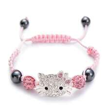 Sanrio [Autorisiert] Sanrio Hello Kitty Katzen Kopf Weiche Keramik Murmeln Strass Kugel Handgewebtes Shambhala Armband, Fußkette, bestes Freund Geburtstags Geschenk, Abschlussgeschenk, Schulmaterialien, Einschulung