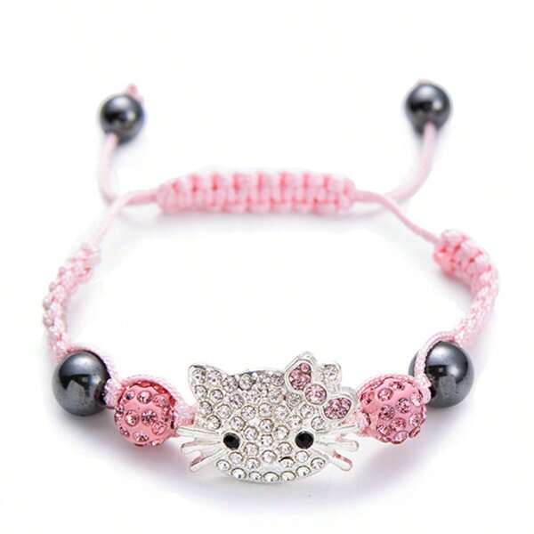 Sanrio [Autorisiert] Sanrio Hello Kitty Katzen Kopf Weiche Keramik Murmeln Strass Kugel Handgewebtes Shambhala Armband, Fußkette, bestes Freund Geburtstags Geschenk, Abschlussgeschenk, Schulmaterialien, Einschulung