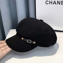 1 Stück Damen Achteckiger Barett mit verstellbarem Seil und Metallschnalle, Outdoor Lässig Mode Accessoire für Frühling, Sommer, Herbst, Hut, modischer Gesichtsschutz, elegantes Detaildesign, strukturierter Stoff