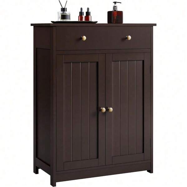 Bathroom Storage Cabinet With Drawer And Double Doors, Free-Standing Organizer With Inner Adjustable Shelf For Living Room, L24xW12xH31.5 In