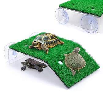 1pc Artificial Grass Mat, Turtle Ramp Ladder Resting Terrace, Suitable For Reptile And Hermit Crab Aquarium Decoration