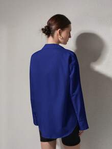 QIANZHIDU Elva Women Solid Color Loose Long Sleeved Business Interview Commuting Casual Relaxed Feeling Simple Shirt Graduation Office Spring Summer Autumn