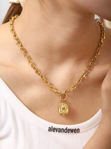 TONSI 1 pièce Collier pendentif en acier inoxydable plaqué or 18 carats personnalisé Y2K avec portrait géométrique exagéré, convient pour la remise des diplômes, la fête de plage, les rassemblements, bijoux pour femmes