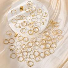 66 件优雅时尚的金色戒指套装，多形状设计，价格实惠，适合日常佩戴和送礼 - 金色 - 查看 3