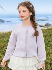 FRÅGA JUNIOR Tween Girls Lila Moderiktig Mångsidig Stickad Långärmad Kofta - Blåröd - Visa 2