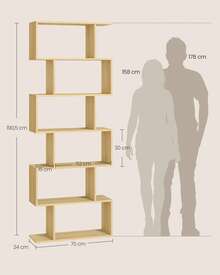 Scaffale a 6 Ripiani, Libreria, Divisorio per Stanza, Organizzatore Autoportante a Cubi, Stile Moderno, per Soggiorno, Camera da Letto, Ufficio,  rovere naturale - Quercia - Visualizzare 6