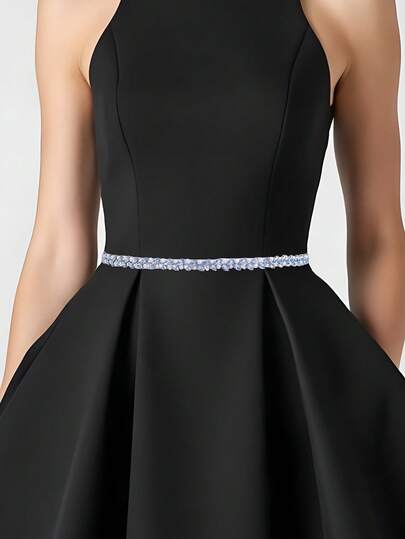 1 pieza Cinturón de boda delgado con adornos de cristal azul claro, accesorio perfecto para vestidos de gala, fiestas, festivales