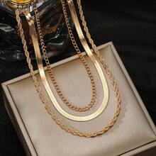 3pcs Set Snake Chain & Twisted Chain Necklaces For Women, Jewelry - Gold - View 4