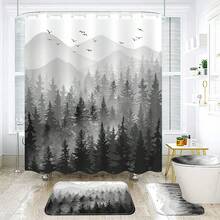 4 Pcs Funny Cat Shower Curtain Set With Rug Teal Blue Sea Ocean Bathroom Sets With Waterproof Fabric Shower Curtain And Non-Slip Rugs Toilet Lid Cover Bath Mat Decor With Hooks - Black - View 2