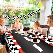 3pcs Checkered Tablecloth 54x108 Inches, Black And White Striped Theme Party, Ground Tablecloth For Car Racing, Birthday Party Decorations, Car Racing Party Favors (Black)