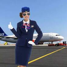 5 件套节日主题空姐帽、围巾、胸针、手套和眼镜，角色扮演空姐服务服装配饰，万圣节风格套装 - 彩色 - 查看 6