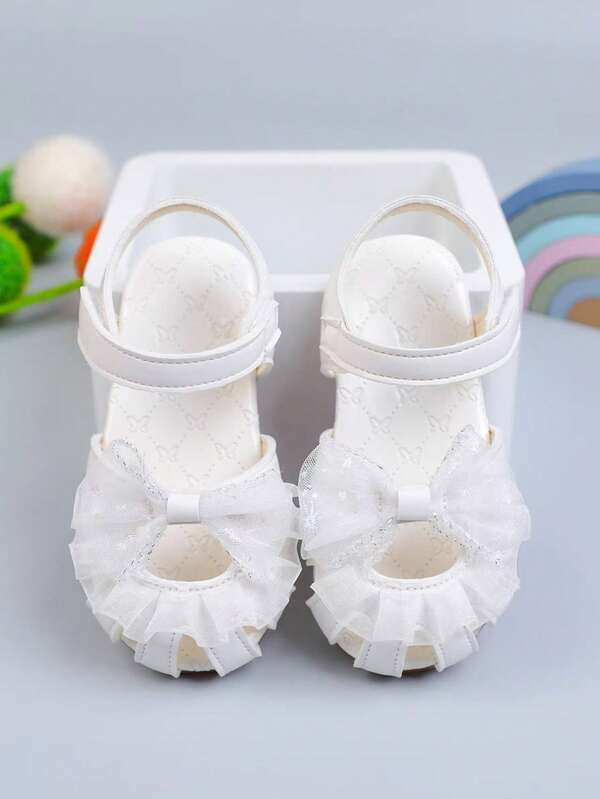 New Girls Baby Sandals. Infant Bowknot Sandals, Appearance Design - Sweet And Cute: Large Bowknot And Mesh Ruffle Trim Decoration, Extremely Girly, Meets Young Girls' Aesthetics, Satisfying Parents' Desire To Dress Their Child Beautifully And Adorably