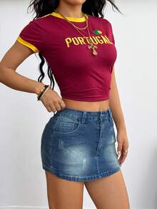 牛仔裙女春季韩版百搭A字裙中腰显瘦休闲短裙裤子 - 藍色 - 查看 4