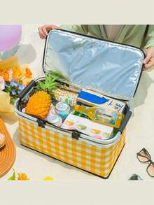 1个可折叠野餐篮，牛津布保温篮，超大空间，隔热、保冷、保鲜，防水防潮，坚固耐用不易生锈，茶咖啡篮，多功能野餐包，适合作为户外旅行、露营野餐、户外冰袋和食物储存的储物篮。