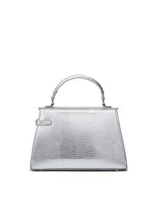 Classic Solid Color PU Waterproof Fabric, Diamond Patchwork Design Chain Shoulder Bag, Twist Lock Closure, Suitable For Travel, Shopping And Party Occasions. - Silver - View 4