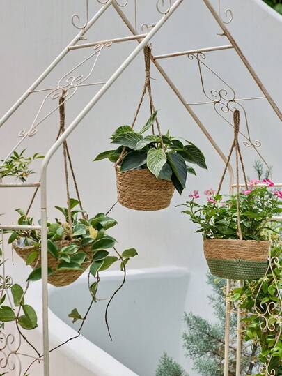 Cirelle 1 件/2 件编织吊篮花盆，用于植物，手工制作藤条花盆，用于常春藤