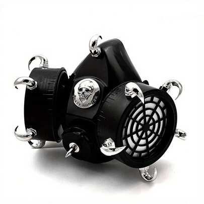 Horn Studded Steampunk Gas Mask Skull Cosplay Masquerade Men/Lady Black