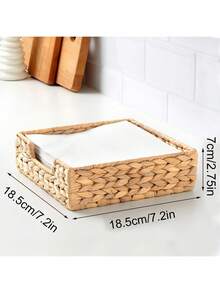 Cirelle 1pc Napkin Holder, For Table, Napkin Basket,Rattan Napkin Holders For Kitchen, Wicker Tray For Napkin, Water Hyacinth Handwoven Square Serving Tray For Dinning Room, Square,18*18*7cm
