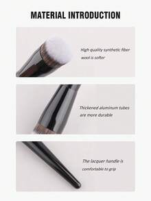 1支大号粉底刷，合成纤维圆头专业化妆工具，用于面部轮廓修饰 - 黑色 - 查看 3