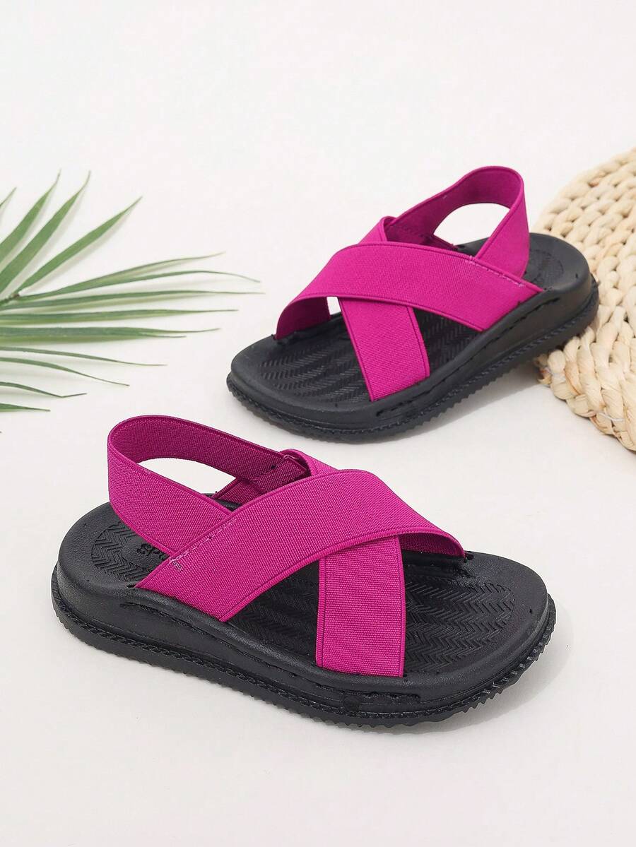 Infant Toddler Elastic Band Comfortable Flat Sandals - Hot Pink - View 1