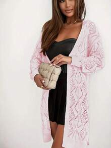 Spring & Summer Casual Fashionable Daily Hollow Out Plus Size Long Sleeve Knitted Cardigan Top For Women