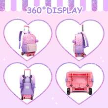 Set de 3 mochilas con ruedas para niñas - Mochila con ruedas para estudiantes de primaria - Equipaje de mano tipo mochila - El mejor regalo para niñas - Bolso con ruedas Love con estampado dorado multicolor - Ver 6