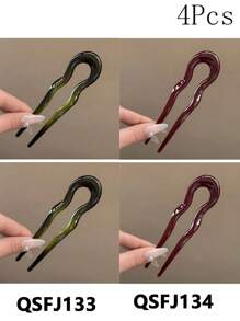 1/4 piezas Horquilla de cabello con forma de U, diseño geométrico, pasador de cabello de acetato de estilo de carey, accesorios para el cabello para mujeres y niñas, accesorio para moño, pasador para el cabello, artículos escolares