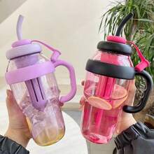 Big Cup Simple High Value Large Capacity Water Cup Tea Leak Flower Tea Summer Cool Portable Handle Straw Cup - Hot Pink - View 1
