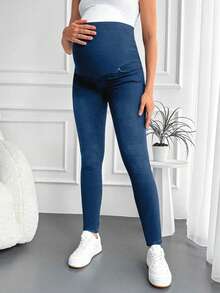Skinny jeans för gravida med lappstickade fickor och sliten fåll - Blå - Visa 4