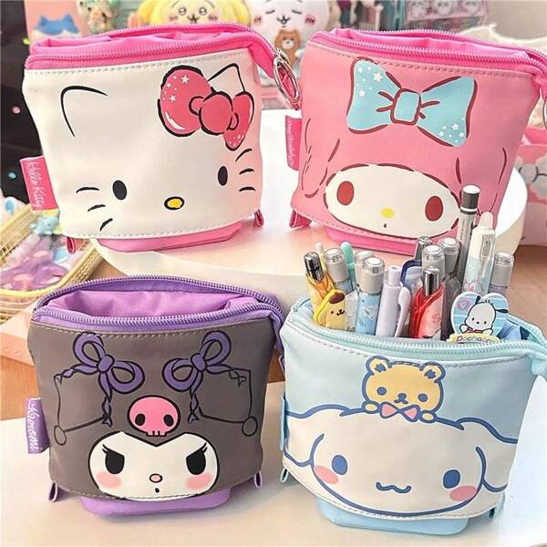 Sanrio 1pc Cute Cartoon Kitty, My Melody, Kuromi, Design Telescopic Pencil Case, Large Capacity Student Stationery Pouch,Back To School,School Supplies,Pencil Pouch,School Bag