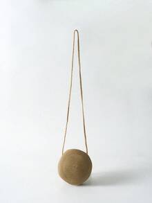 Tropiscape 向日葵装饰圆形草编包 女士编织斜挎沙滩包 可爱藤条手工编织单肩包 秋季圣诞节 冬季圣诞礼物 - 卡其色 - 查看 10