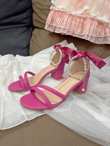 全新粗跟高跟鞋，适合少女，夏季时尚中跟优雅百搭女童高跟鞋 - 玫紅色 - 查看 6