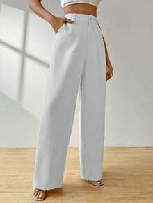 ADD WOMEN'S FASHION - AS1255 Women's Tailored Pants, High Waist, Palazzo, Sophisticated, Blogger, Social, Casual, Elegant, Palazzo Pants, High Waist, With Side Pockets, Romantic Fabric, Flare, Bell Bottom, Wide Leg, Sweatpants, Pants With Belt, Women's High Waist Jeans With Lycra Cotton Polyester Elastane, Premium Black Skinny Pants Women's High Waist With Lycra Elastane Black Jeans Black Twill Pants Women's Skinny Crepe Mesh Pants With Lined Belt High Waist Slim Quality, Women's Pants, Tailoring, Pantyhose, Crepe Pants, Jeans, Jogger, Denim Jacket, Linen, Women's Wide Leg Pantaloons, Monsca Zipper, Women's High Waist Jeans To The Navel With Elastane Lycra Women's Clothing, Wide Leg Pants, Duna With Modern, Stylish, Light, Comfortable, National Shipping, SHE Discounts (IN) - 白色 - 查看 5