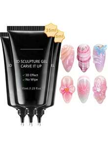 3 件 3D 35ML 雕塑凝胶，超强凝胶指甲胶，用于指甲魅力 3D 指甲闪亮凝胶，用于装饰宝石美甲艺术宝石钻石固化，需要 UV/LED 美容礼物