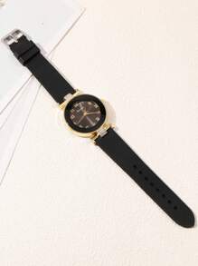 1 Reloj de cuarzo de mujer redondo y a la moda con esfera digital redonda versátil, perfecto para uso diario, cenas y otras ocasiones para decorar la muñeca.