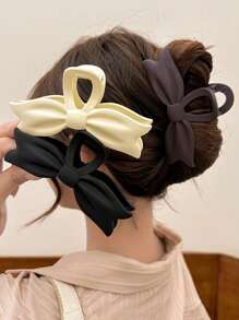 3pcs Women Minimalist Matte Bowknot Solid Hair Clips, Elegant Versatile For Daily Wear, Casual Party, Commute, Vacation, Hairstyling, Face Wash, Shower, Makeup Summer Hair Claws Claw Clips Hair Jaw Clip Hair Clamps Hair Clutch Hair Catcher Clip