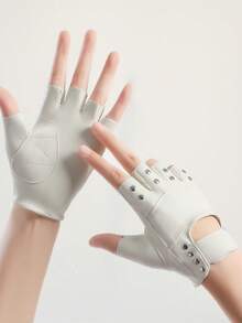 1 双骑行半指手套、摩托车赛车手套、音乐节舞台表演角色扮演舞蹈装饰铆钉朋克 PU 手套（女士） - 彩色 - 查看 6