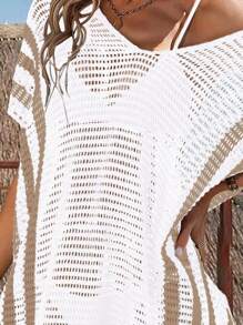 Women's Fashion Simple Striped Casual Sexy Vacation Knit Coverup, Summer Beach Wear