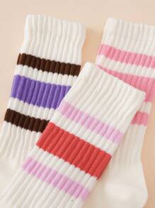 1 par/5 pares de calcetines a rayas de color de dopamina, para uso doméstico, fitness, transpirables y que absorben la humedad, calcetines largos de tubo para mujeres, aptos para todas las estaciones
