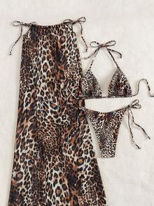 3 Stücke/Set Damen Sommer Halter gebunden Blumen Muster Rock & Bikini Badeanzug