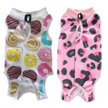 New Leopard Donut Print Breathable Post-Op Cat Recovery Suit, Weaning Wear, Surgical Care Healing Vest, Comfortable 4-Season Recovery Clothing