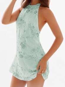 Women's Summer Halter Dress Shiny Sequin Bead Floral Backless Slim Fit Mini Dress - màu xanh lá - Xem 1