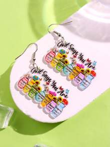 1 Pair Of Fashionable, Creative, And Unique Text Design Acrylic Earrings With Colorful Flower, Sunflower Motifs, Suitable For Back To School, Daily Wear And Festive Occasions For Women
