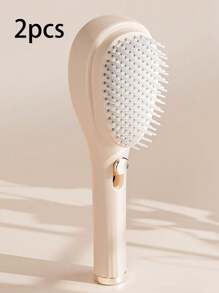 1/2pcs Retractable Self-Cleaning Anti-Static Comb, One-Button Comb, Scalp Massage Brush Suitable For All Hair Types, Easy To Detach And Clean (Pink And Beige (Button)), Note: The Product Material Is Sturdy