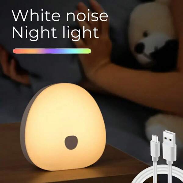 1 peça de luz noturna recarregável com ruído branco, com modos RGB e 3 cores, 10 sons suaves, abajur de cabeceira em ABS para berçário, quarto de bebê, dormitório, viagem | USB-C, portátil, alça para pendurar, relaxamento