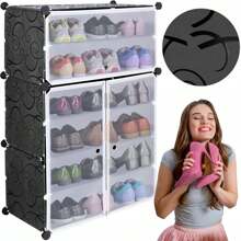 SAPATEIRA MODULAR ORGANIZADORA DE PRATELEIRA PRETA 18 PARES PLÁSTICO 6 NÍVEIS SAPATEIRA MODULAR PRETA