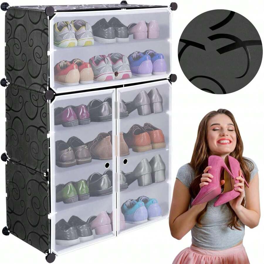 SAPATEIRA MODULAR ORGANIZADORA DE PRATELEIRA PRETA 18 PARES PLÁSTICO 6 NÍVEIS SAPATEIRA MODULAR PRETA