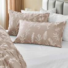 Duvet Cover King Size, Reversible Floral Lavender Duvet Cover Set With Zipper Closure, 3 Pieces Botanical Patterns Soft Microfiber Bedding Set (90"X104", 2 Pillow Cases 20"*36") - 01 - 灰褐色葉子(無被子) - 查看 4